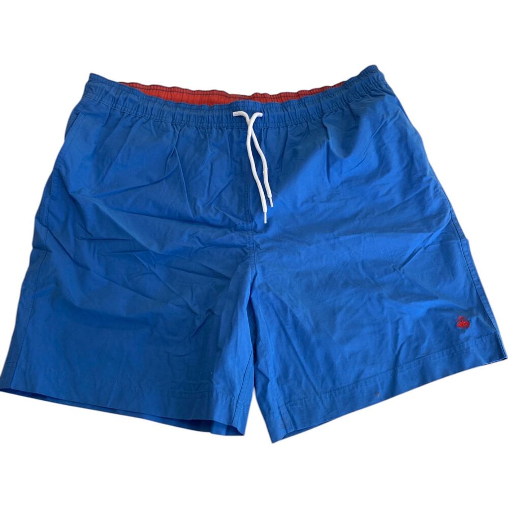 Brooks Brothers Swim Trunk Shorts Mens L Elastic Waist Red Blue 5" Emb Montauk